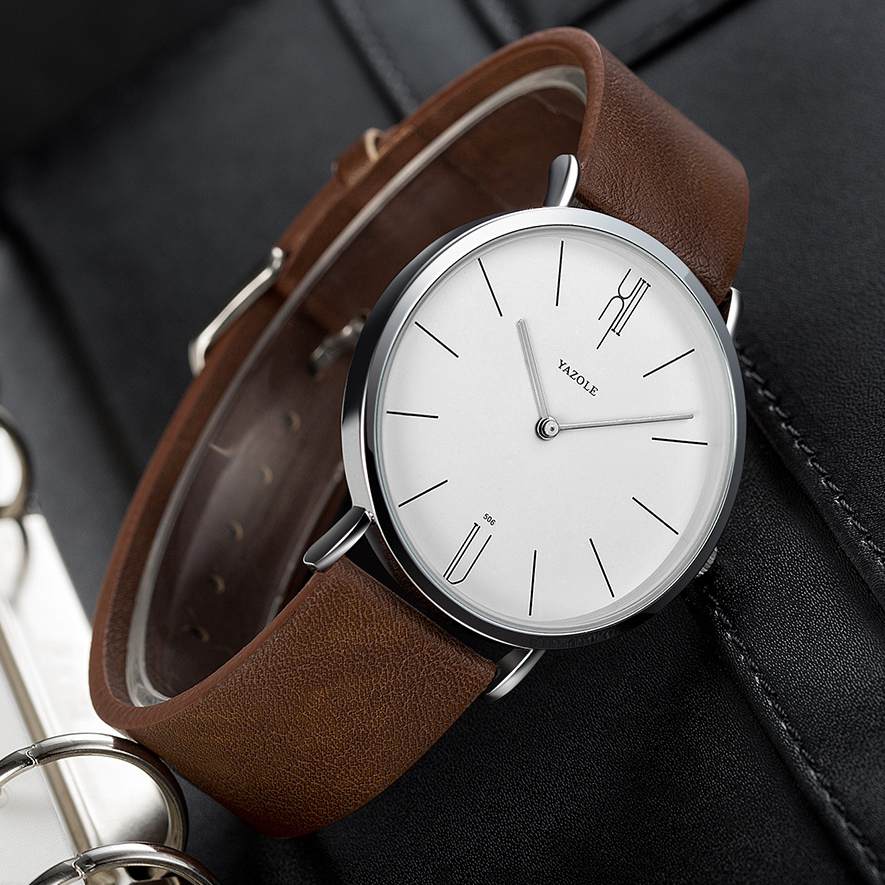 Đồng Hồ Analog Máy Quartz Dây Da Sang Trọng Yazole 506