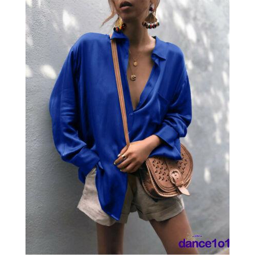 Áo Sơ Mi Tay Dài Dáng Rộng Vải Satin Thời Trang Mùa Xuân Cho Nữ