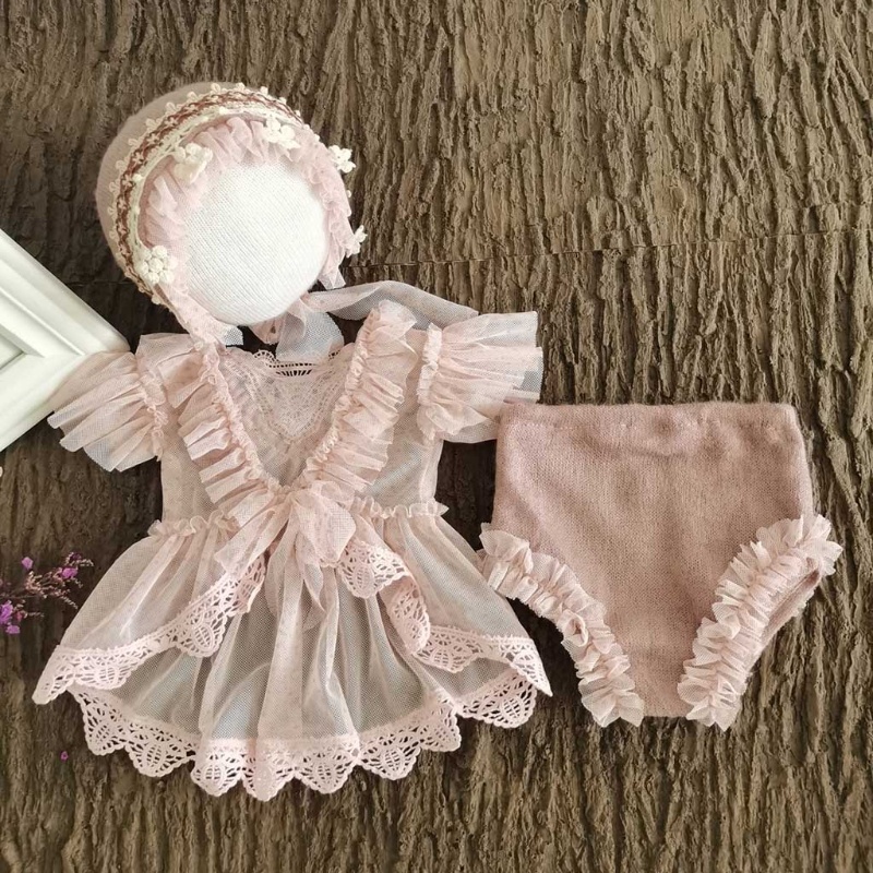 Set Đồ 3 Món Gồm Nón + Áo + Quần Ngắn Làm Phụ Kiện Chụp Ảnh Cho Bé Sơ Sinh