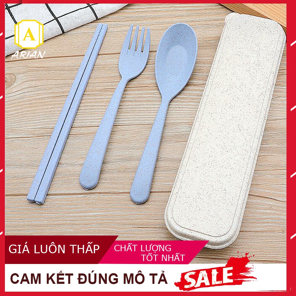 [Giảm Sốc] Bộ Đũa Muỗng Nĩa Lúa Mạch kèm hộp tiện lợi du lịch / ăn trưa văn phòng