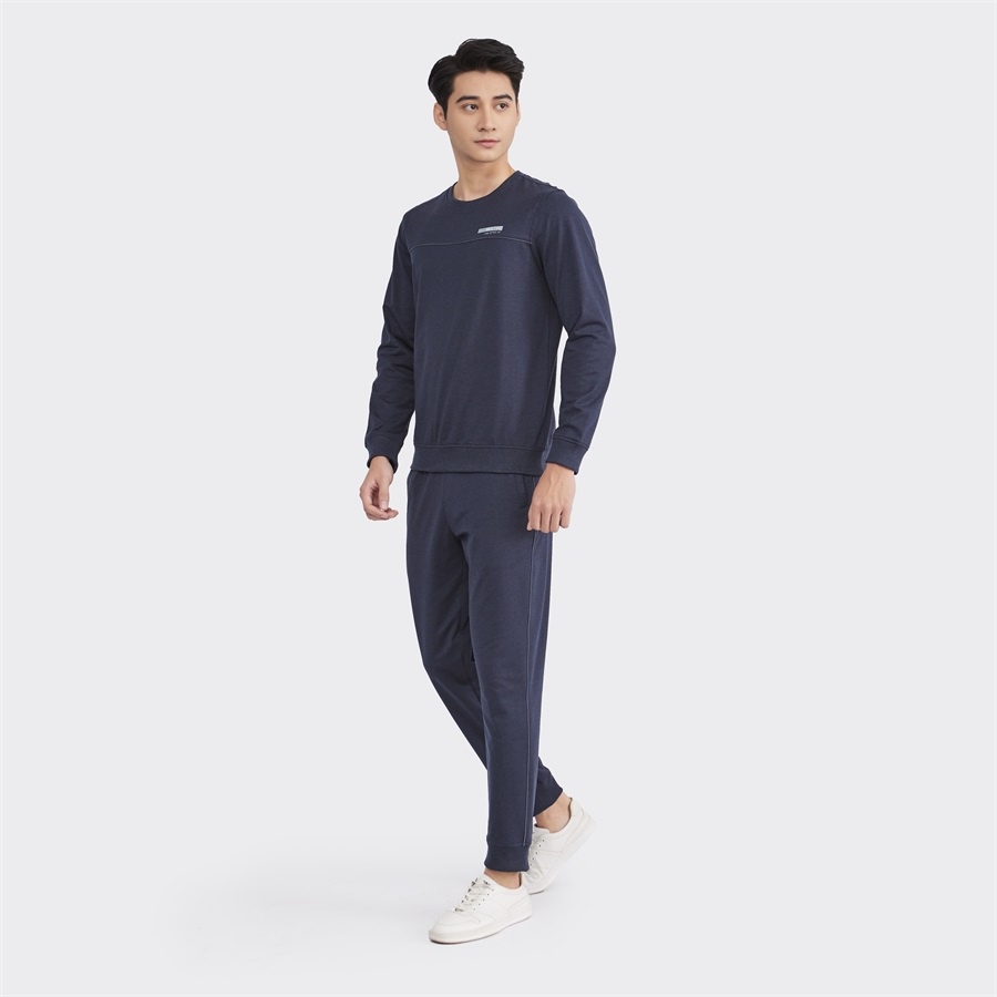 Bộ Đồ Dài Thu Đông Mặc Nhà Nam ARISTINO ALH008W2 Vải Cotton Trơn Màu Dáng Suông Bo Cổ Tay Gấu Áo Cổ Tròn Quần Cạp Chun
