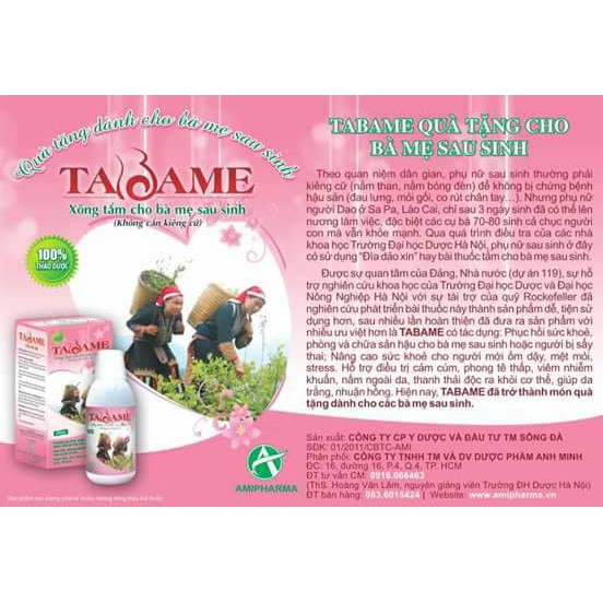 Nước xông tắm gội cho bà mẹ sau sinh TABAME - Hỗ trợ điều trị sản hậu, giúp thư giãn hiệu quả, giải độc kháng khuẩn