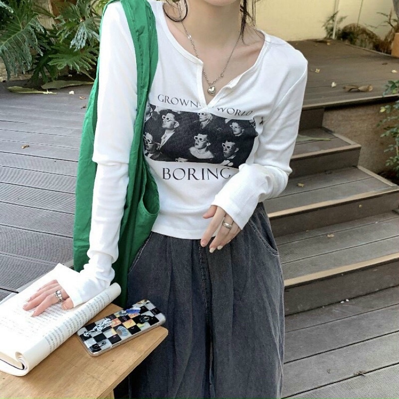 Áo thun dài tay cổ xẻ V nhiều màu GB alohashop91