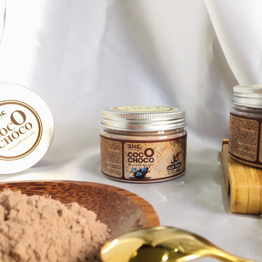 Socola bột Dừa lạnh - Hũ pet 60g - SHE Chocolate – Bổ sung năng lượng, hương vị đa dạng, tiện lợi. Quà tặng sức khỏe
