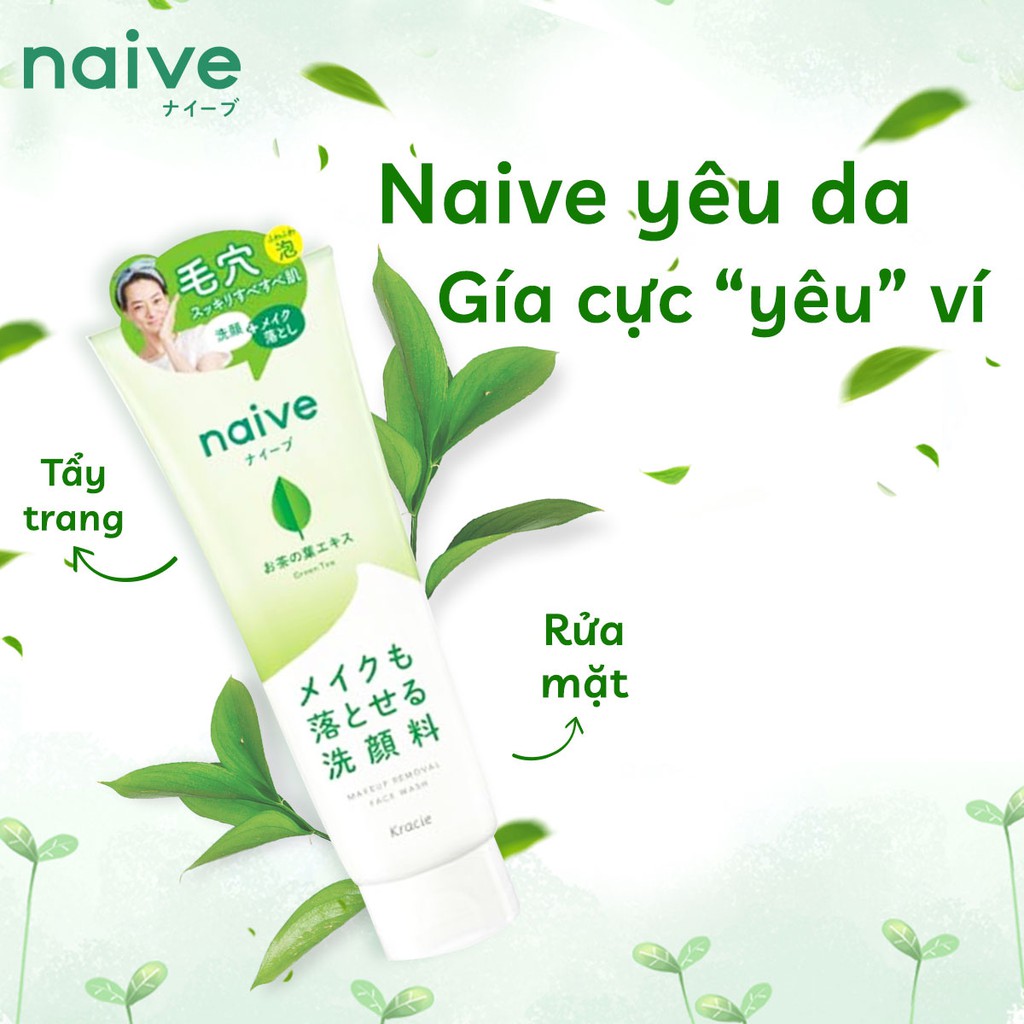 Sữa rửa mặt kèm tẩy trang Naïve chiết xuất trà xanh 200g chính hãng