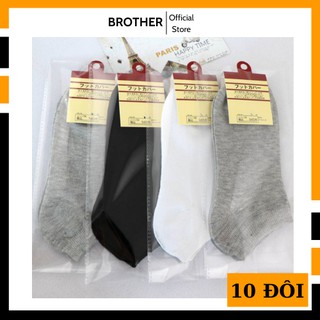 Tất vớ nam nữ 10 đôi cổ ngắn vải cotton 100% cao cấp
