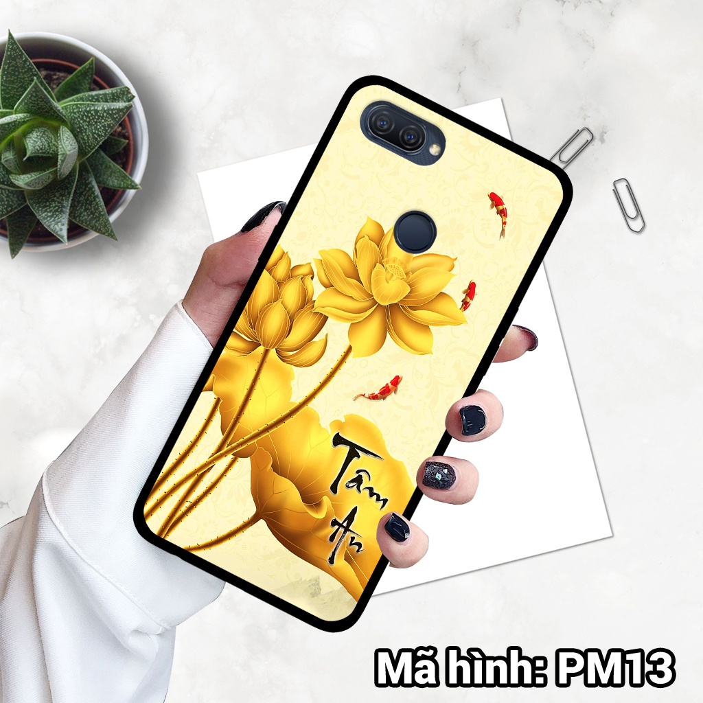 Ốp điện thoại OPPO A5S/ A7/ A12 / F9 in hình hoa sen,cá chép phong thủy – lưng kính tráng gương viền dẻo