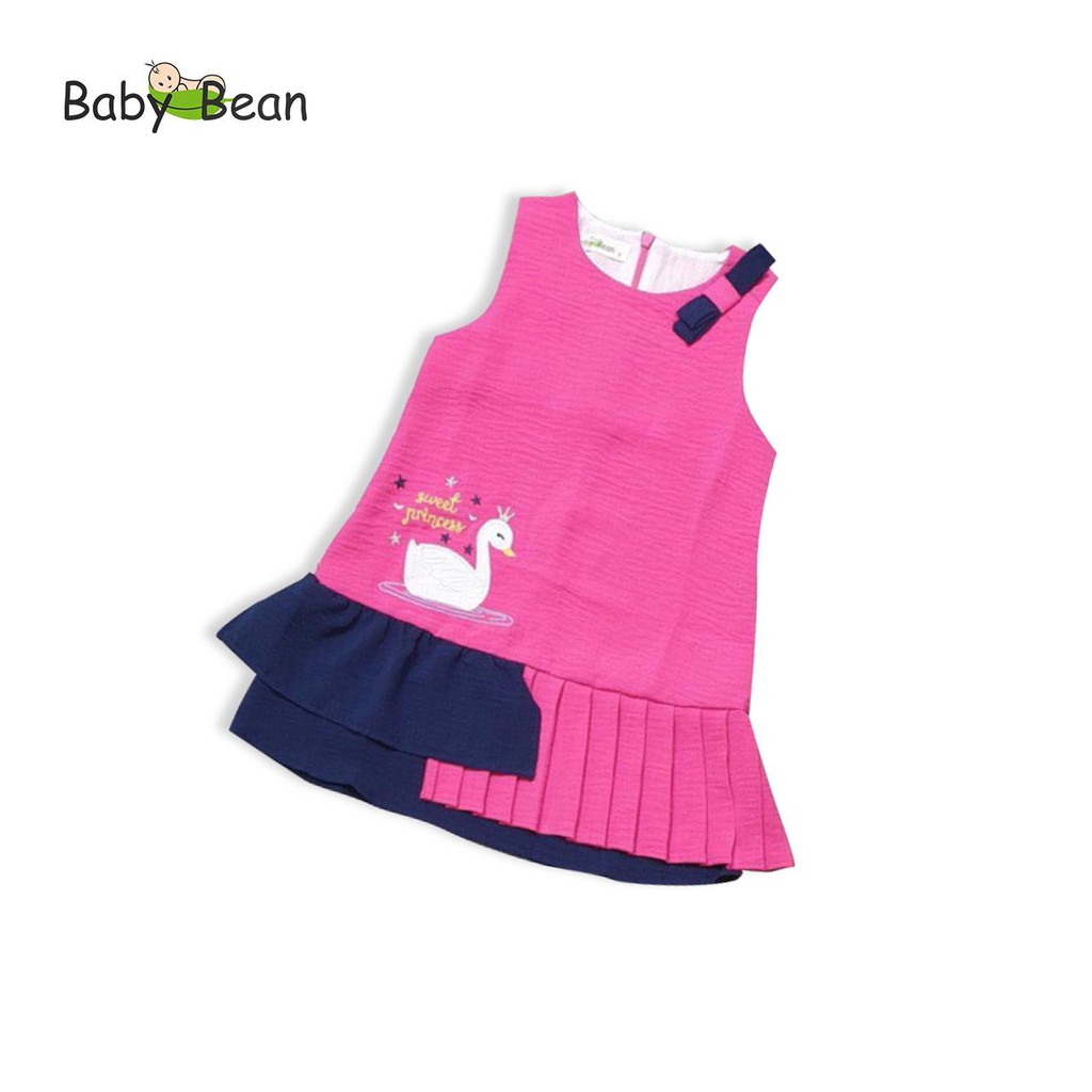 Váy Đầm Đũi thêu Thiên Nga Xếp Ly Bé Gái BabyBean