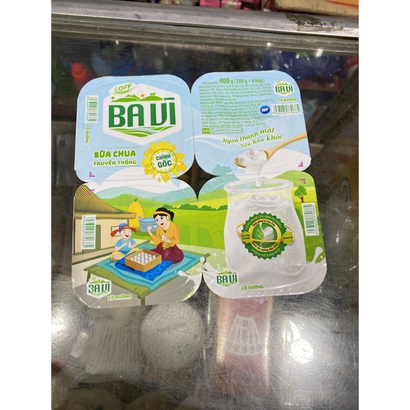 [Mẫu Mới] Sữa Chua Ba Vì Có Đường Vỉ 4 Hộp