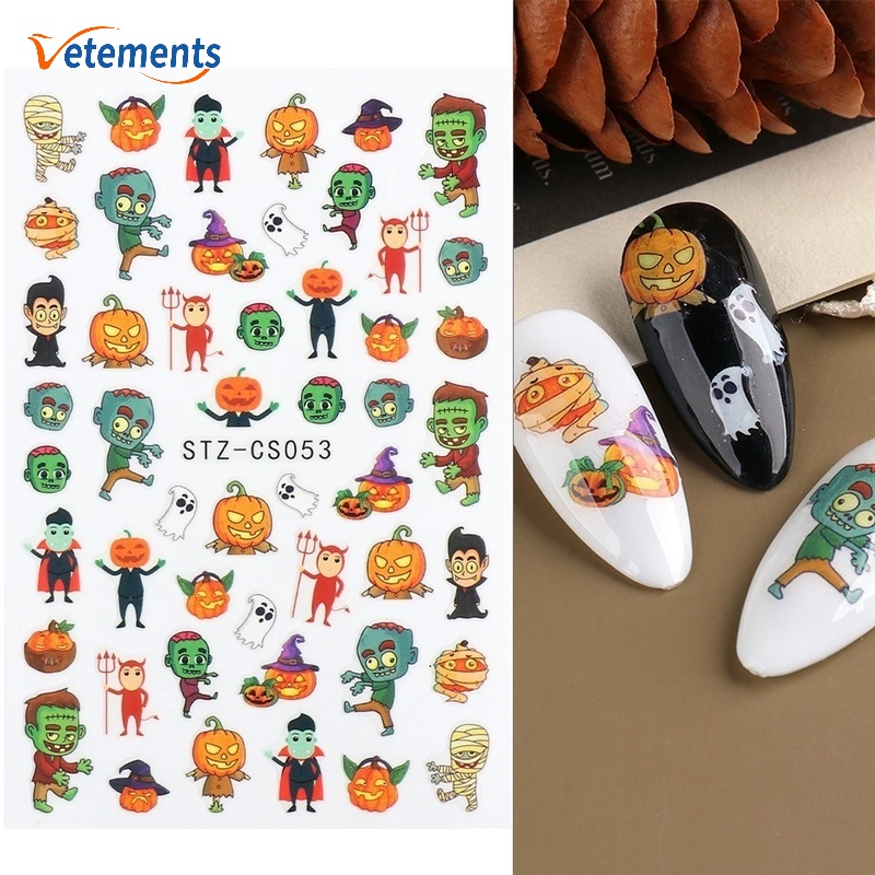 Miếng Dán Trang Trí Móng Tay Hình Đầu Lâu / Hoa Lá Phong / Đầu Lâu / Xương Rắn Màu Đen Phong Cách Halloween