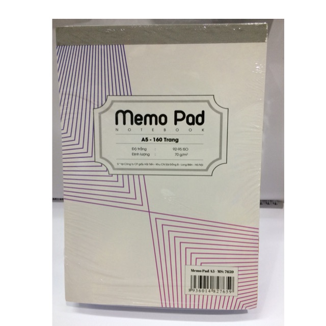 Lốc 5 quyển sổ xé A5 Memo Pad 160tr 7659