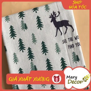 Vải linen họa tiết Thông tuần lộc V-E09