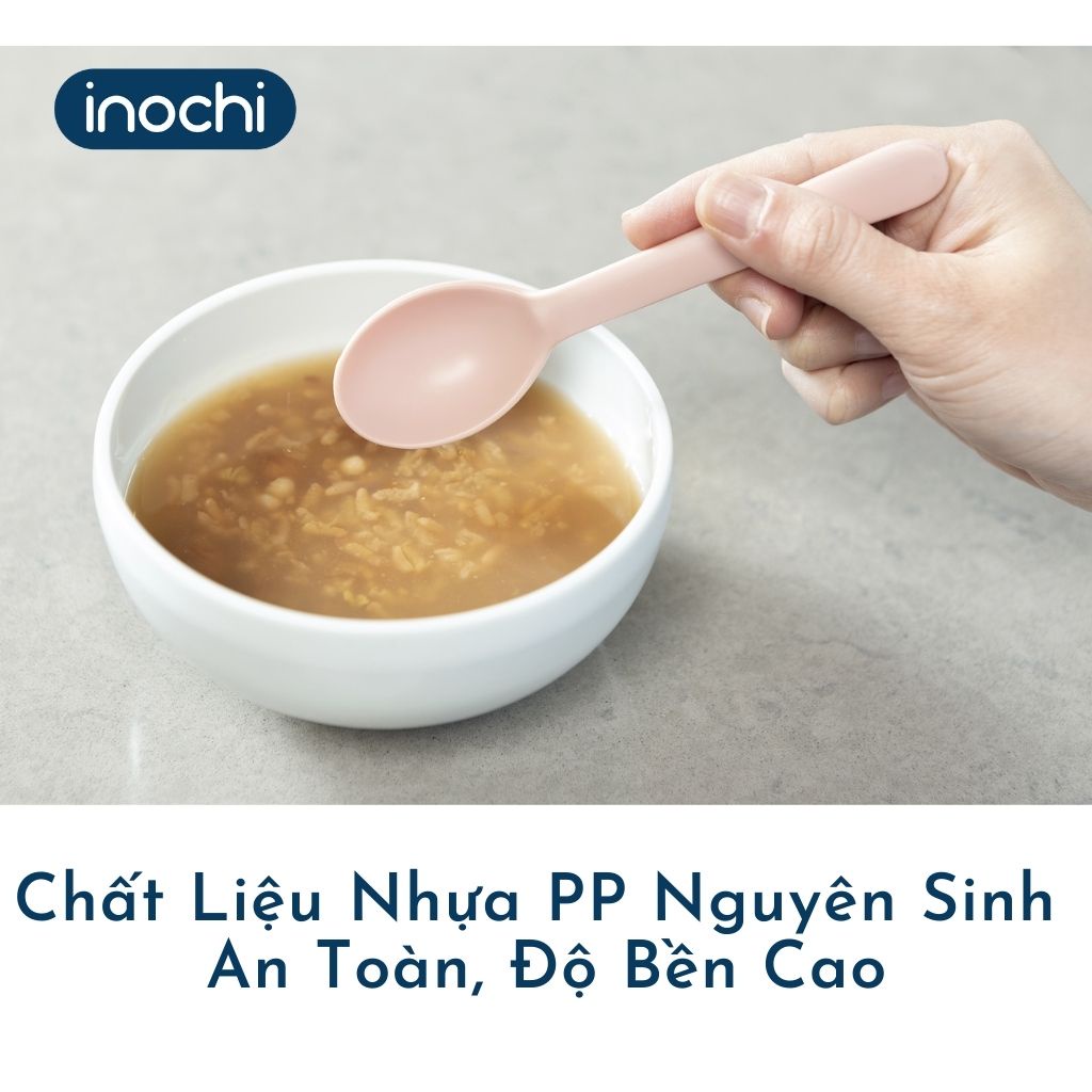 Bộ 2 Thìa Nhựa Ăn Dặm INOCHI Amori Loại Dài, Thiết Kế Muỗng Thông Minh Cho Bé Tập Tự Xúc Ăn