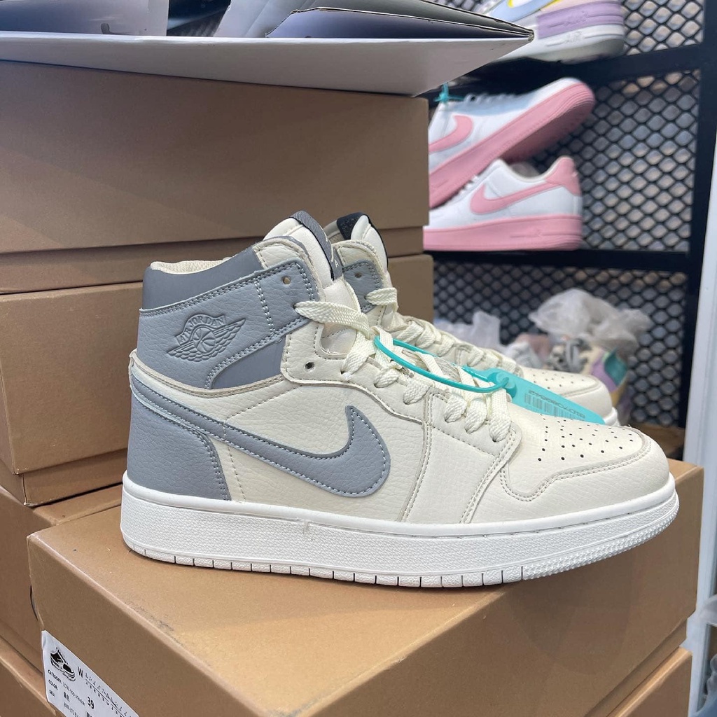 Giày thể thao sneaker jd kem xám, giày sneaker jordan cao cổ phản quang bản cao cấp
