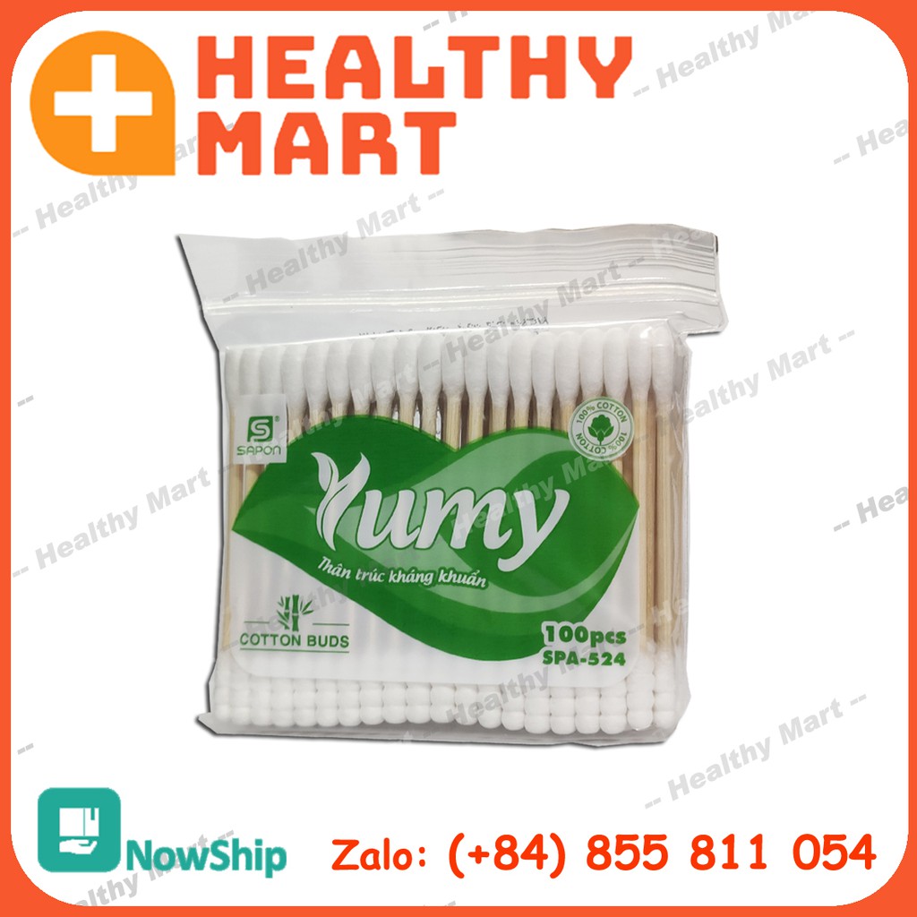 ✔️️️Tăm Bông Yumi trẻ em, người lớn, bông tăm gỗ gói 100c Aten