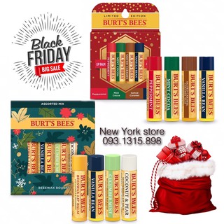 (có bill us) Set hộp quà 4 son dưỡng Burt’s Bees fullsize chính hãng USA