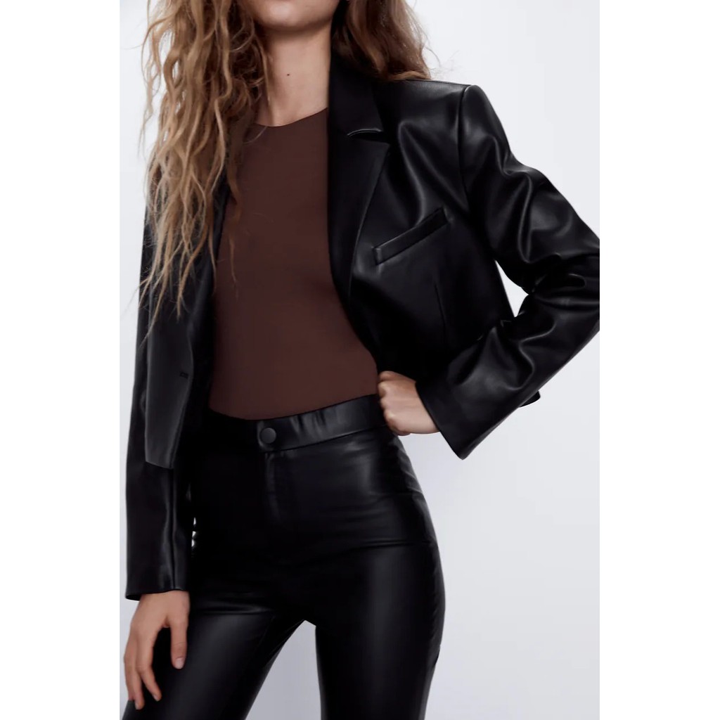 ÁO KHOÁC NỮ BLAZER DÁNG LỬNG DA MÀU XANH ĐEN | BigBuy360 - bigbuy360.vn