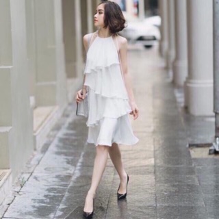 Đầm xoè cổ yếm bèo tầng tiểu thư ảnh chụp thật 100%