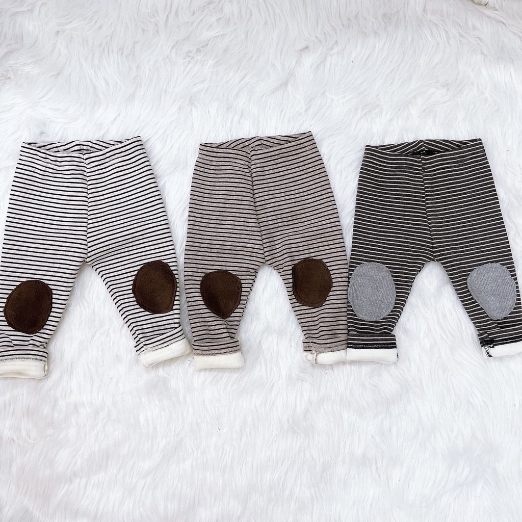 Quần legging lót lông kẻ ngang cho bé trai bé gái đáp gối phong cách Hàn Quốc dành cho bé từ 5kg đến 13kg