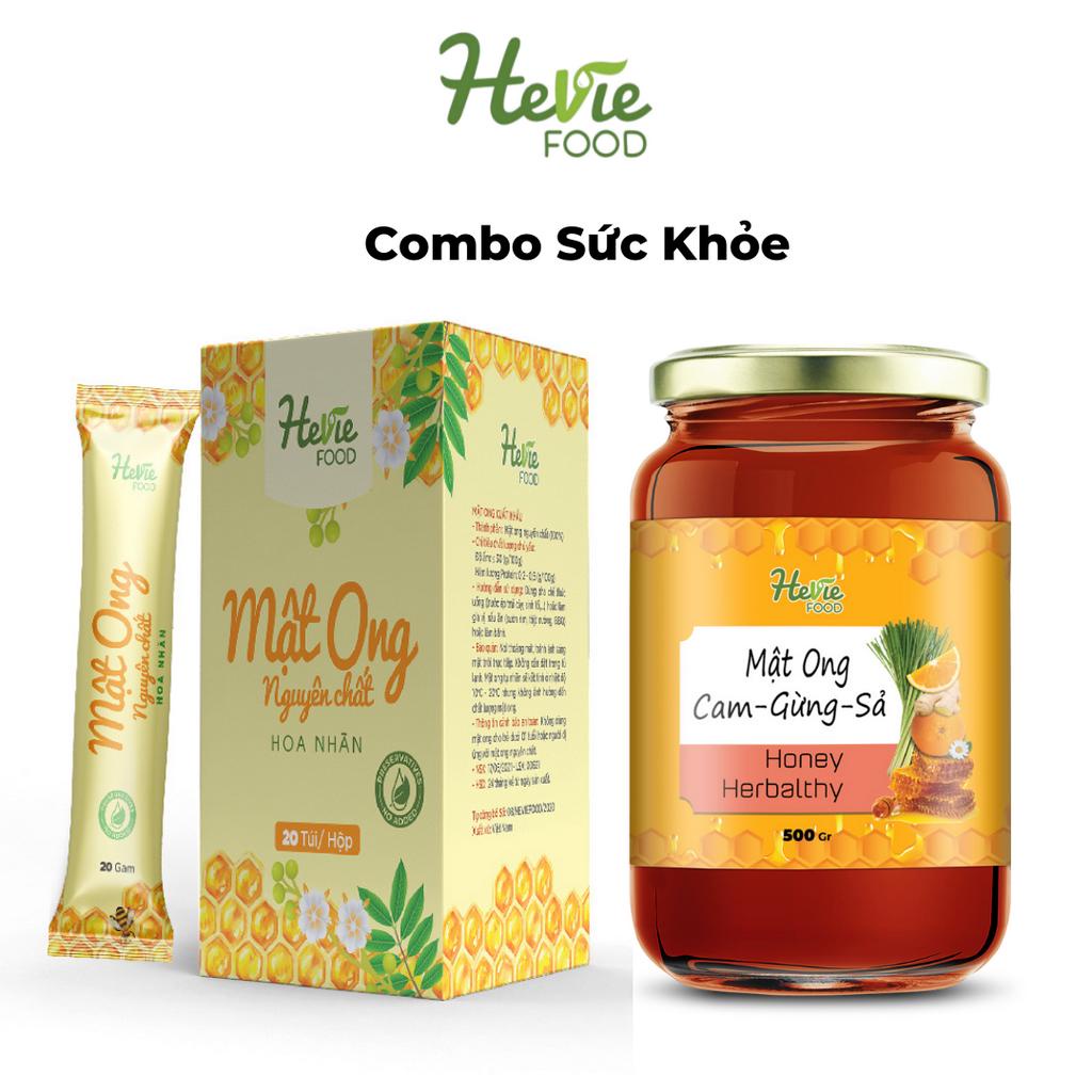 Combo mật ong cam gừng sả hũ 500g và Mật ong hoa nhãn nguyên chất chăm sóc sức khỏe 20G x 20 túi Heviefood