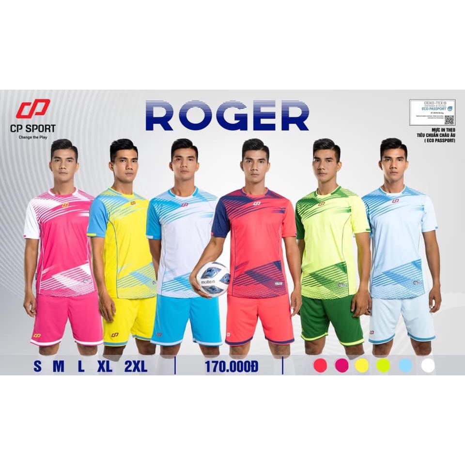 Áo bóng đá không logo thiết kế CP ROGER màu xanh biển CÓ IN tên số