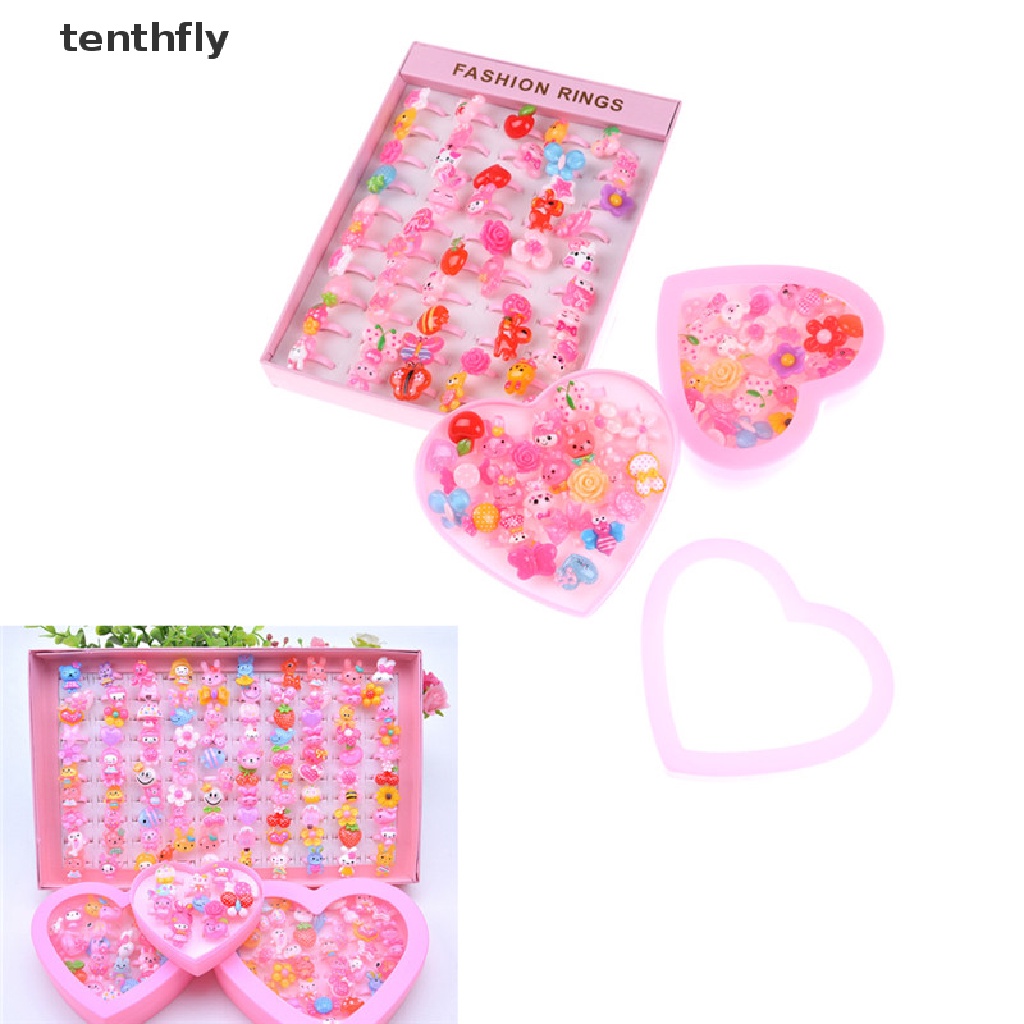tenthfly 24 50Pcs Lovely Mixed Lots Cute Cartoon Children Kids Resin Rings With Box On sale thumbnail