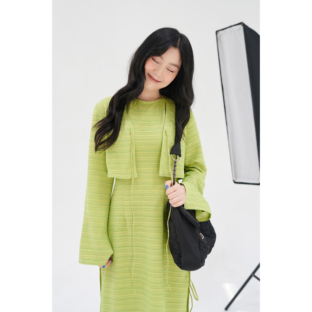 MYUNG - Set đầm yếm kèm khoác tay dài chất đũi gân lạ mắt - MAYLA SET