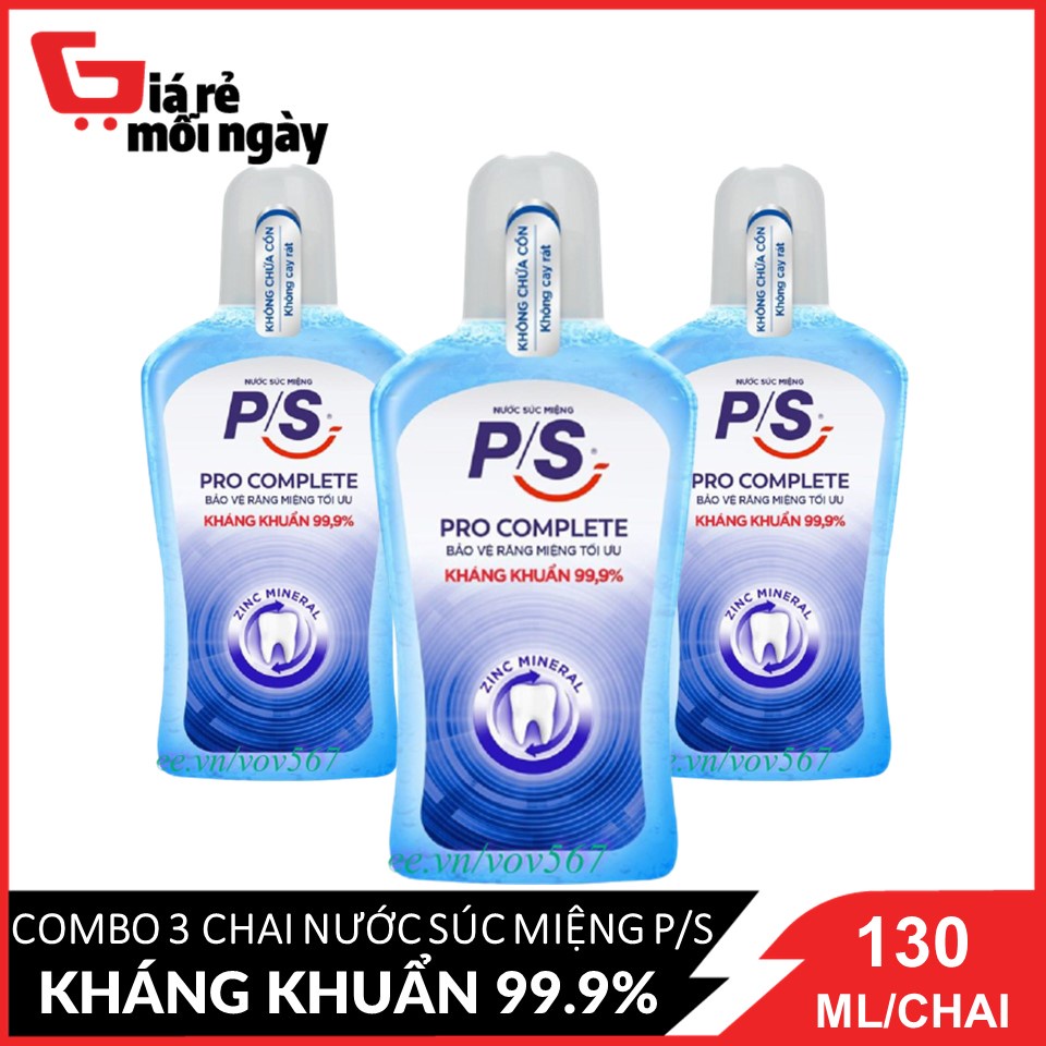 Combo 3 chai nước súc miệng P/S Pro Complete kháng khuẩn 99.9% size 130ml X3