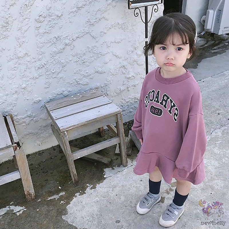 Đầm Dáng Rộng In Chữ Phong Cách Thời Trang Mùa Thu Hàn Quốc Cho Bé Gái