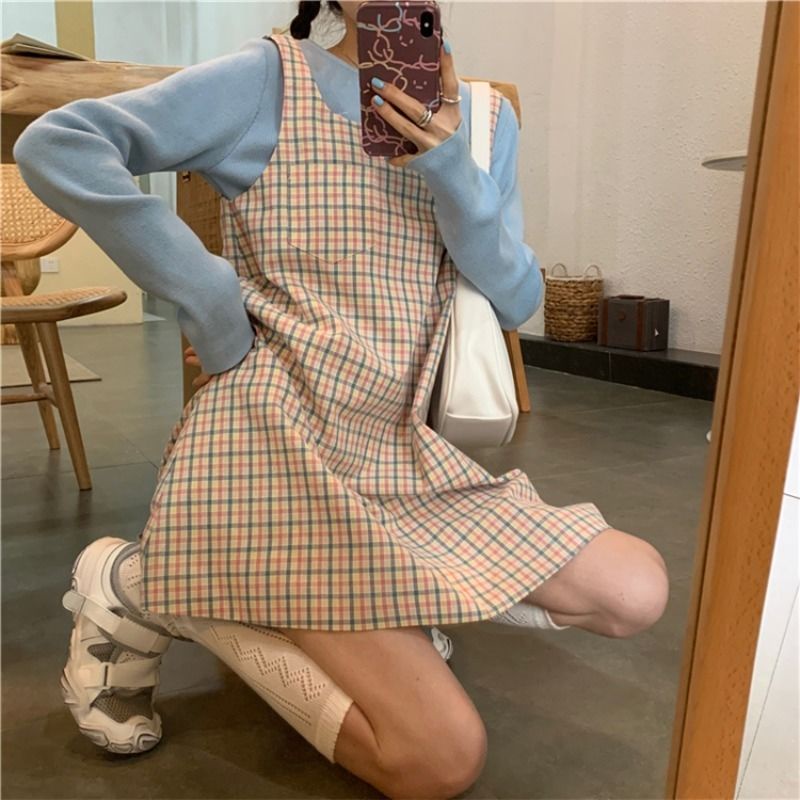 Set Đầm Và Áo Khoác Cardigan Dệt Kim Form Rộng Phong Cách Hàn Quốc Cho Nữ