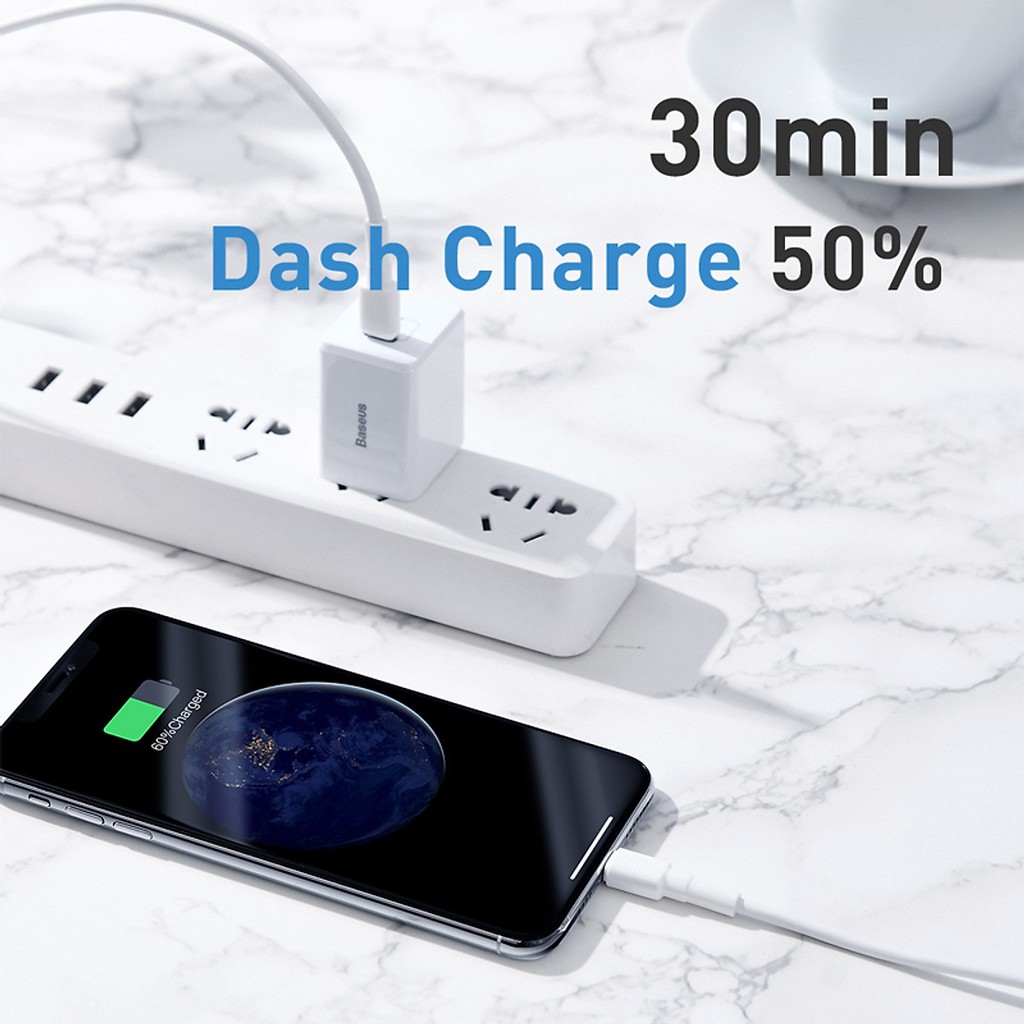 Dây cáp sạc nhanh 18W USB Type-C to Lightning hiệu Baseus Mini White cho iPhone / iPad - Hàng chính hãng