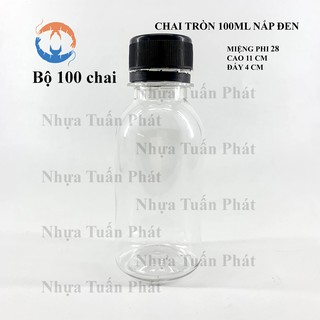 Bộ 100 chai nhựa pet nắp đen 100ml