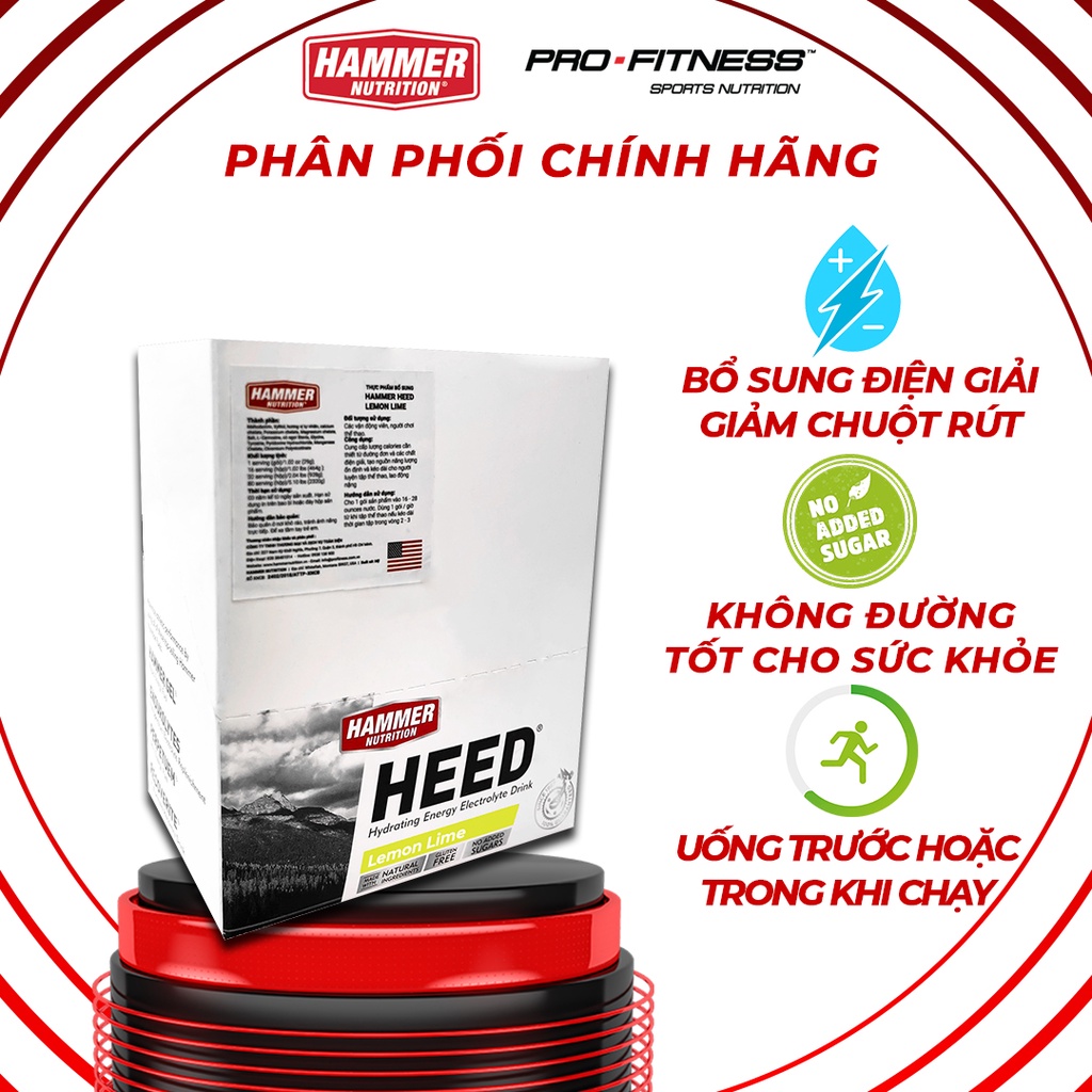 Nước uống điện giải Heed Hammer Nutrition - Cung cấp nguồn năng lượng bền bỉ và kéo dài suốt buổi tập (Hộp 12 gói)