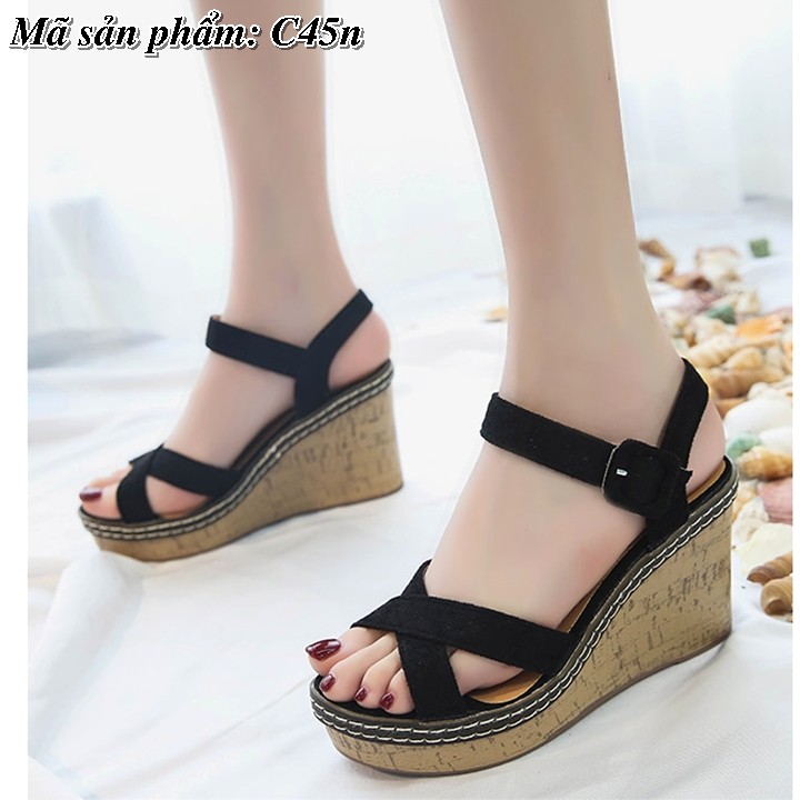 Sandal đế xuồng quai chéo 9cm siêu nhẹ có video