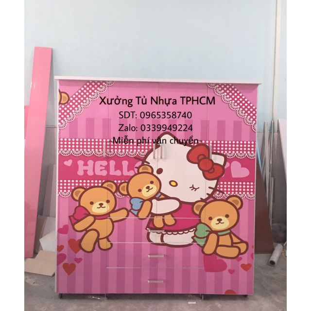 Tủ quần áo 4 cánh in 3d hello kitty