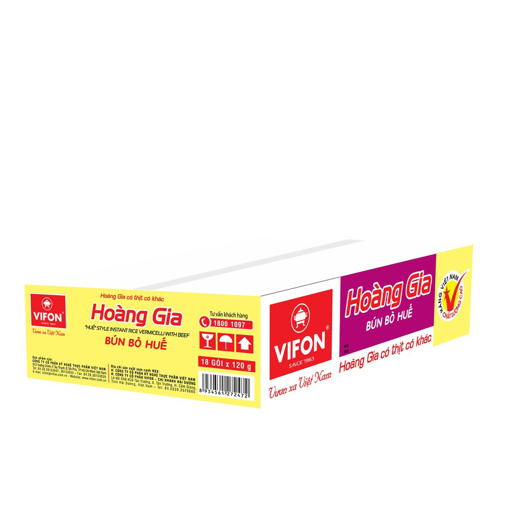 Thùng 18 Gói Bún Bò Huế Hoàng Gia Có Túi Thịt Thật VIFON 120g/Gói | BigBuy360 - bigbuy360.vn