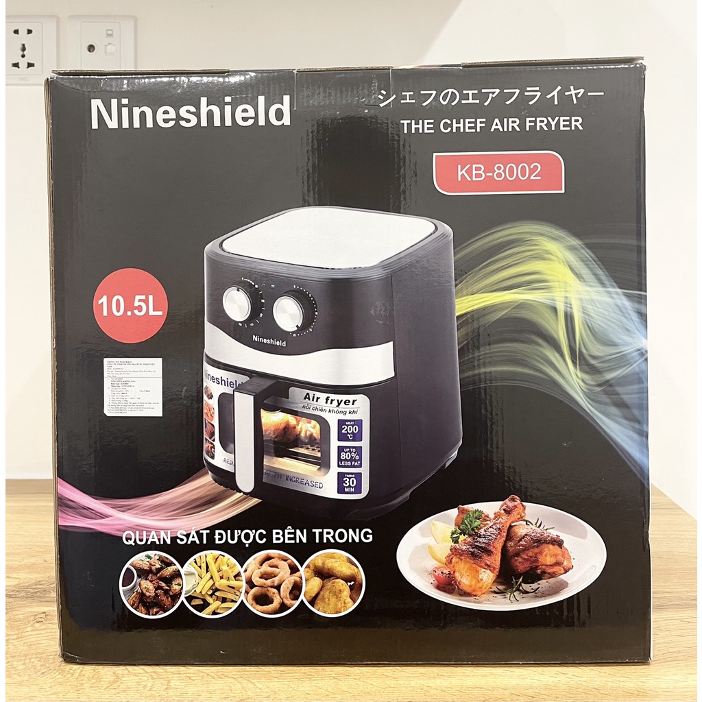 NỒI CHIÊN KHÔNG DẦU NINESHIELD 8L KB 6001M CÓ TAY ĐẢO CÔNG NGHỆ MỚI