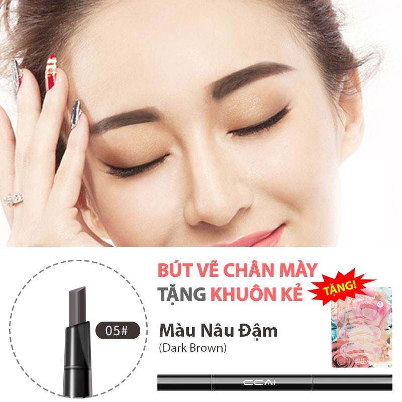 Bút Vẽ Chân Mày Cao Cấp Màu Nâu Đậm 05 - Tặng Kèm Khuôn Kẻ Chân Mày