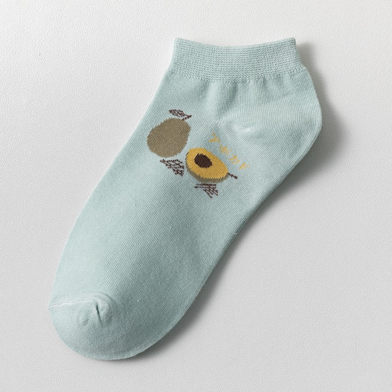 Tất cotton WAFNHA D505 màu xanh lá thoáng khí họa tiết trái bơ thời trang cho nữ