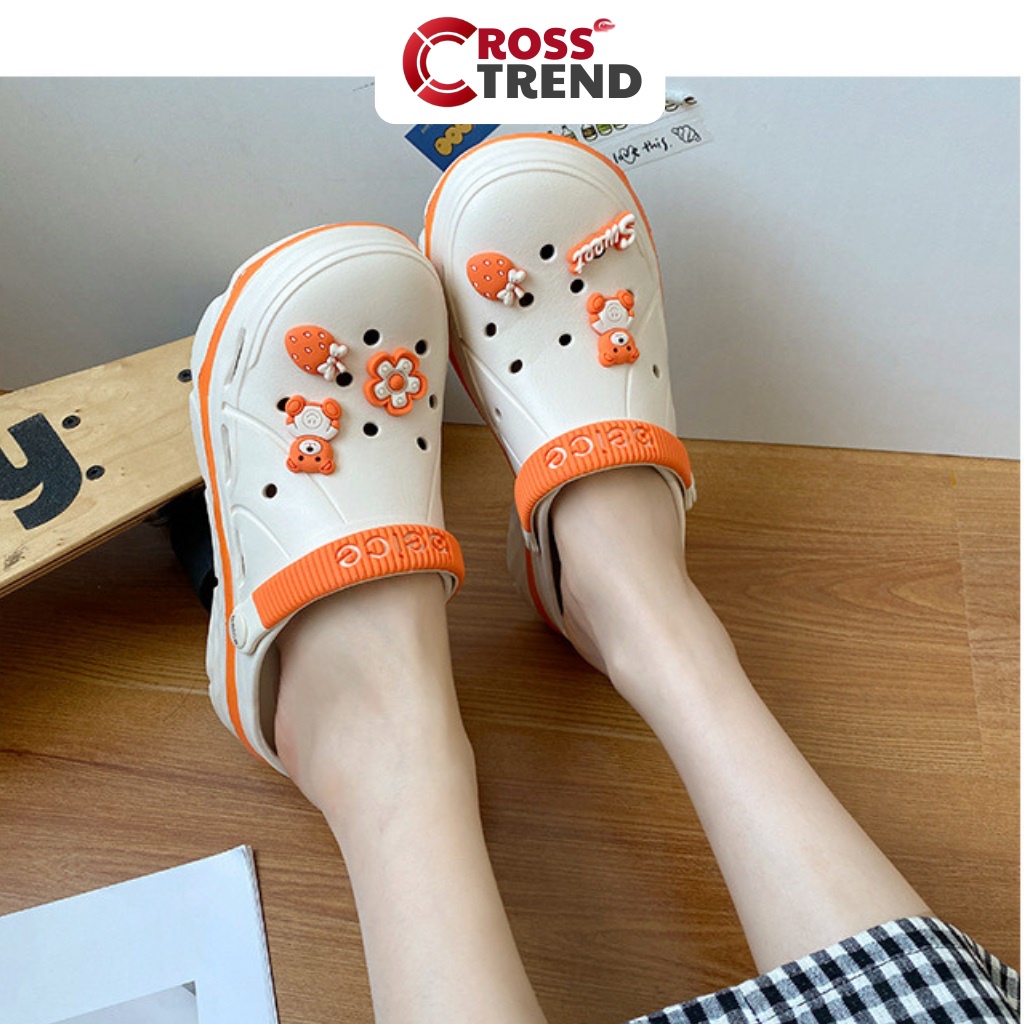 Dép cross đế cao, Dép crocs nữ hottrend 2023 độn 4.5cm Beice êm chân siêu nhẹ CROSS TREND