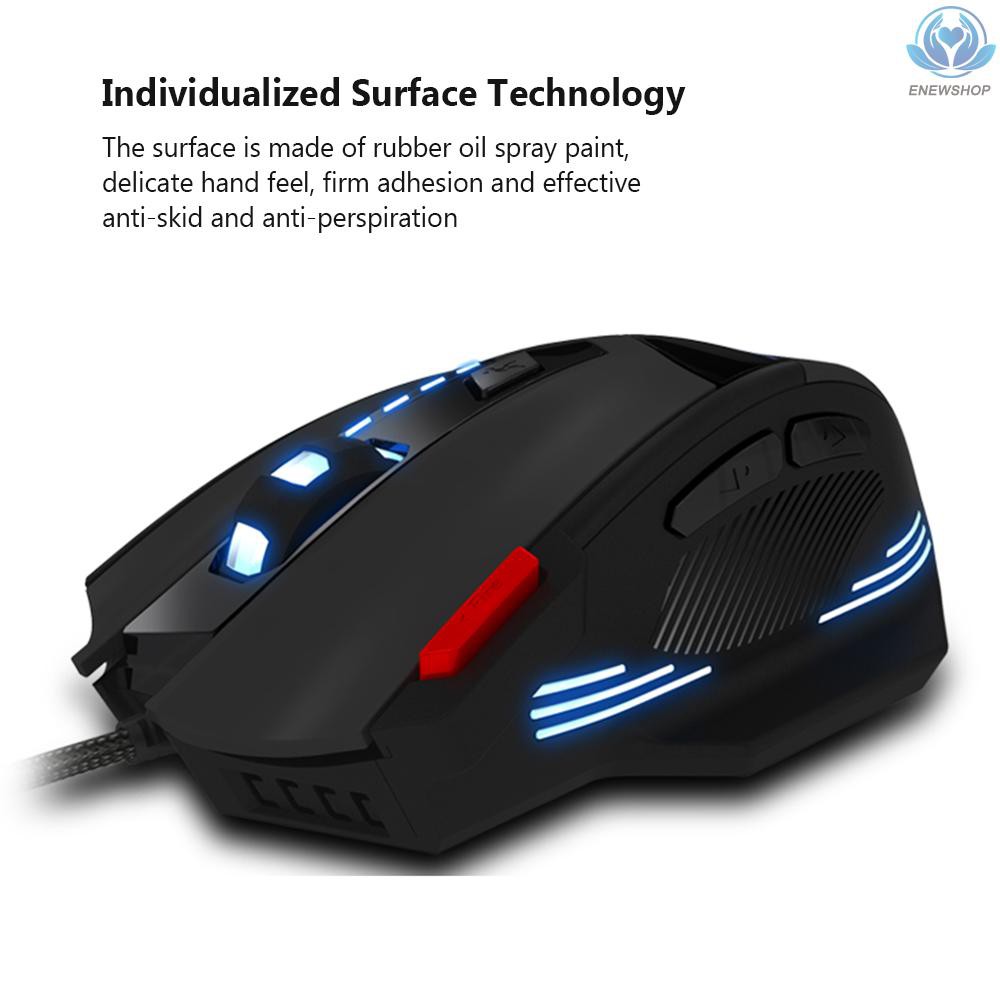 【enew】ZELOTES T-60 3200DPI Wired Gaming Mouse Optical Adjustable USB Computer Programmable LED Backlight Mice 7 Buttons Gaming Mouse for PC Laptop Gamer