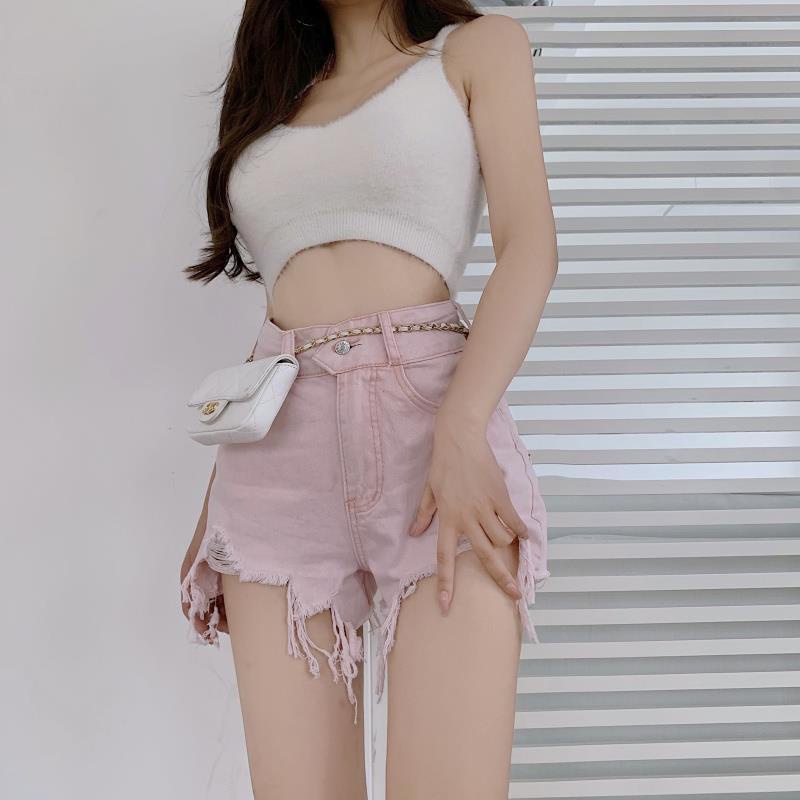 Quần Short Jean Rách Lưng Cao Quyến Rũ Cho Nữ Size S-5XL