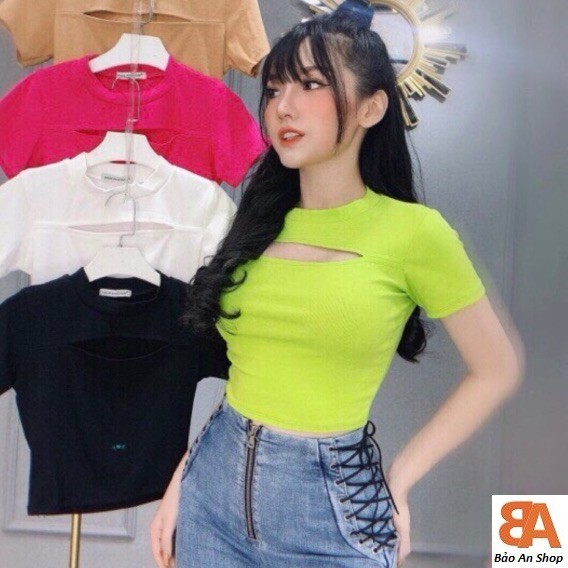 Áo croptop nữ thun Borip kiểu khoét ngực (Video)