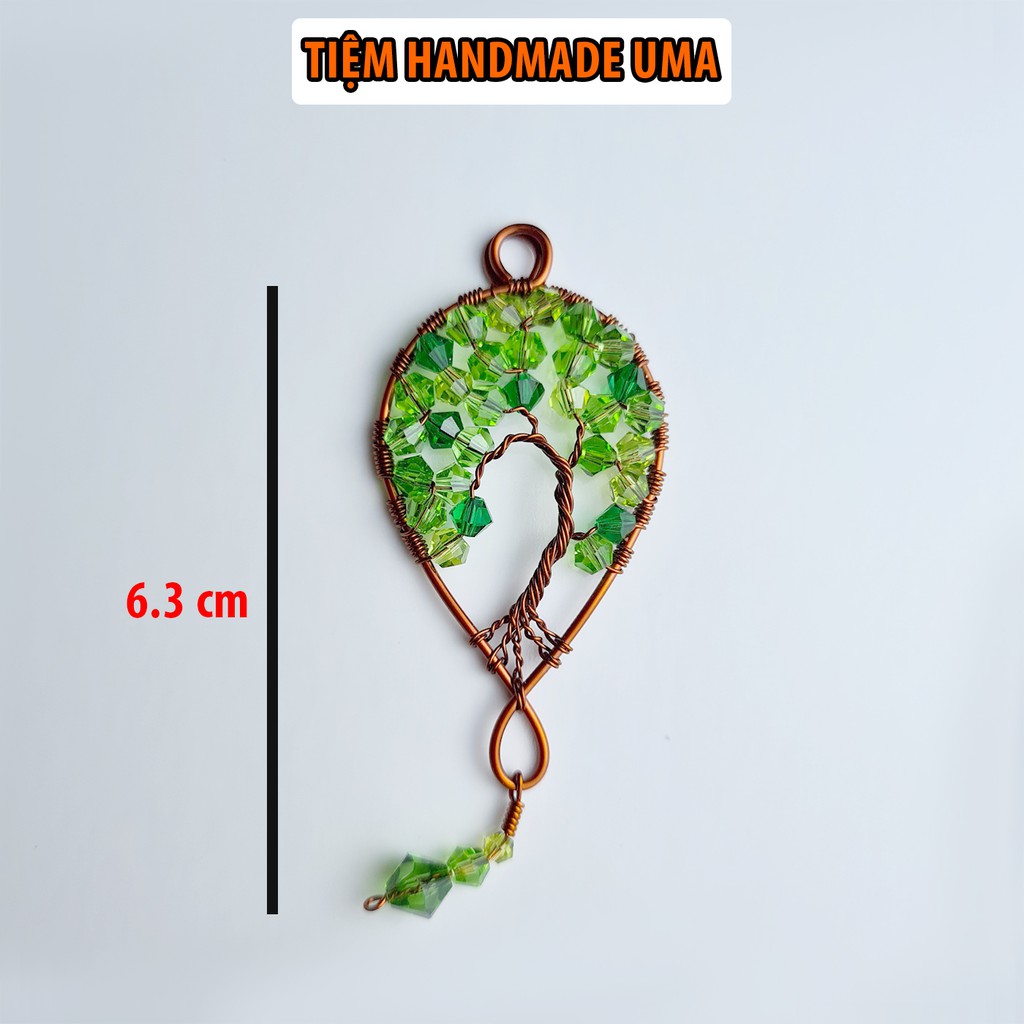 Mặt dây chuyền phong thủy mệnh mộc Tree of life đính đá xanh lá