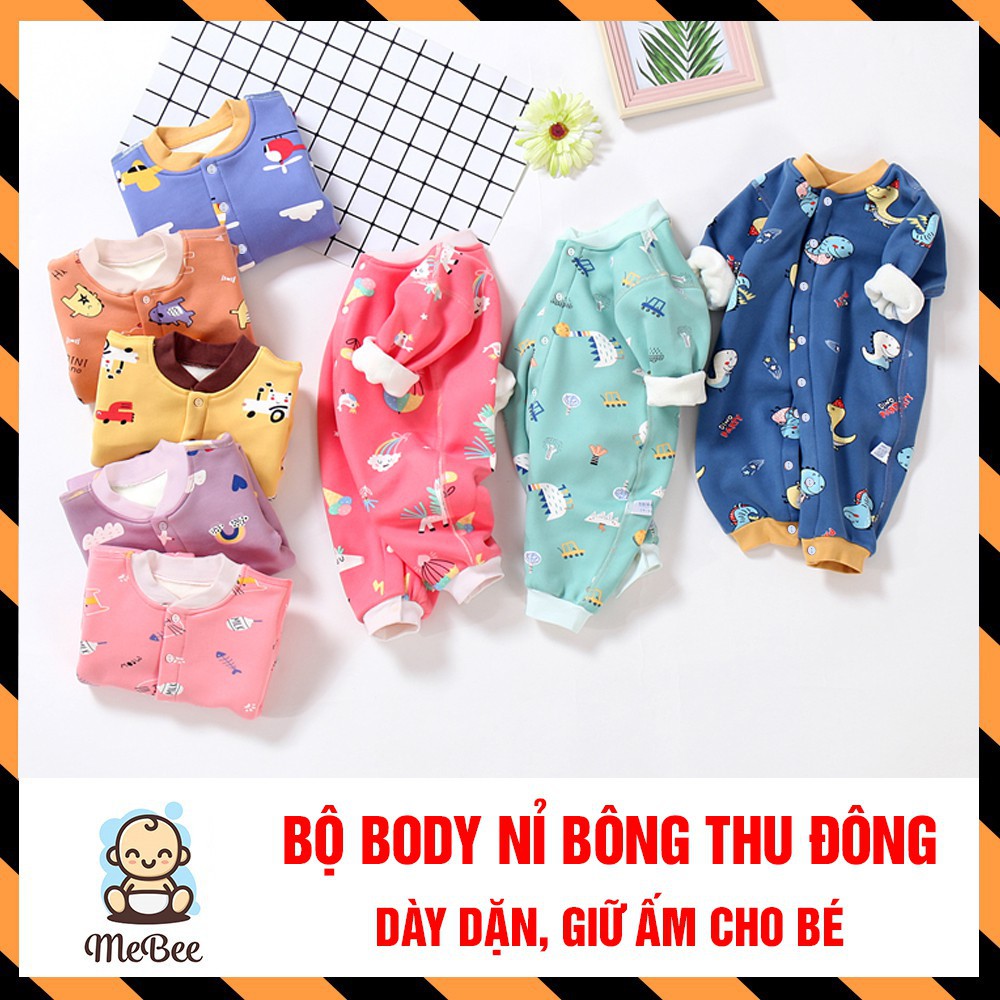 Bộ Body Nỉ Bông thu đông dài tay giữ ấm cho bé 2- 12 tháng