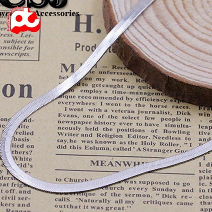 Dây chuyền nam inox thời trang kiểu dây mì dẹp kích cỡ 3mm màu trắng thép không gỉ HSDCNA43