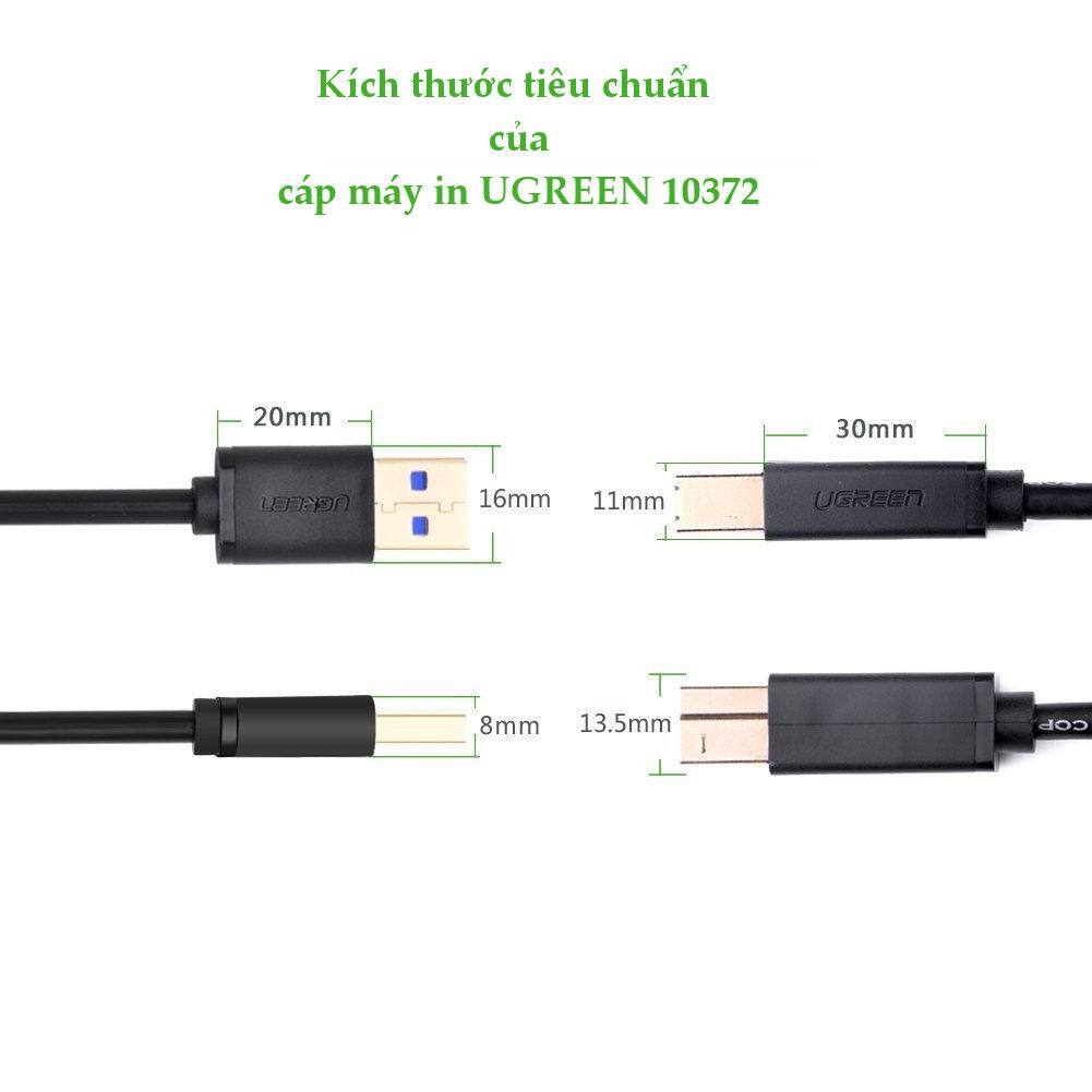 Dây máy in USB 3.0 đầu mạ vàng, dài từ 1-2m UGREEN US210