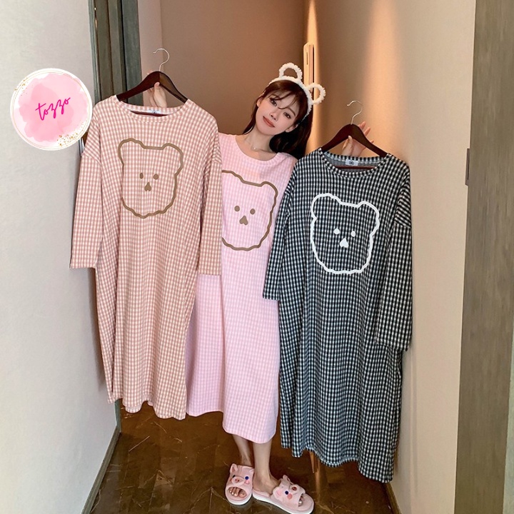 Đầm ngủ dài tay bigsize cute dễ thương TOZZO chất liệu cotton mặc nhà mùa thu đông VD03