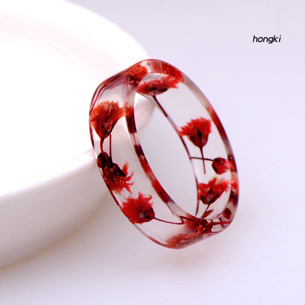 Nhẫn Nhựa Resin Trong Suốt Phối Hoa Khô Phong Cách Vintage Cho Nữ