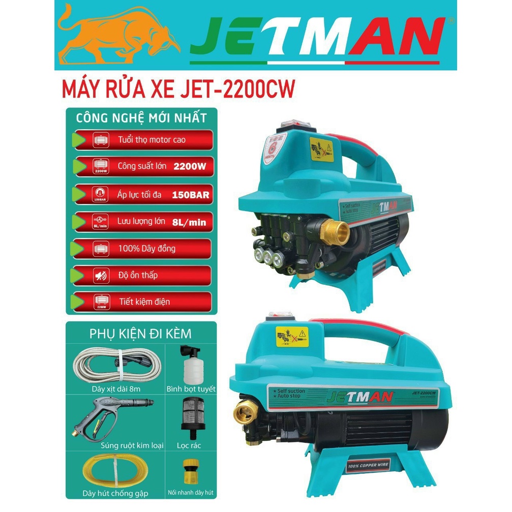 Máy Rửa Xe mini gia đình áp lực cao 2200W Jetman JET thumbnail